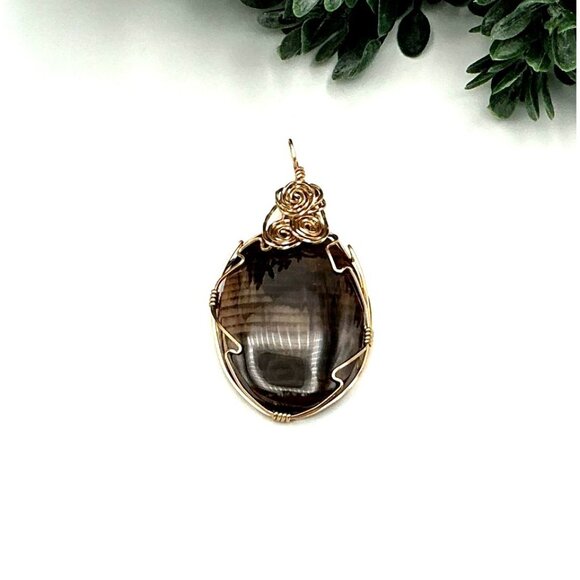 Handcrafted Wire-Wrapped Smoky Quartz Pendant With Intricate Gold Wire Design - Picture 2 of 7
